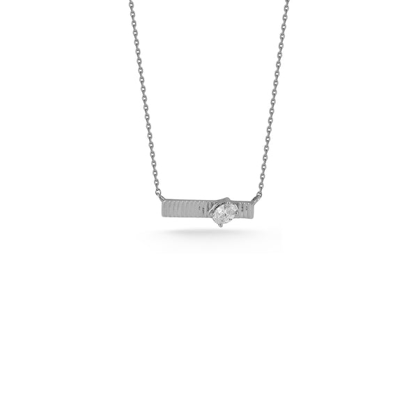 White Gold-1^Designer Diamond Necklaces: Teddi Paige Fluted Oval Bar Necklace in White Gold