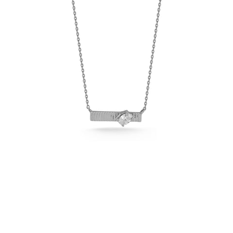 White Gold-1^Designer Diamond Necklaces: Teddi Paige Fluted Oval Bar Necklace in White Gold