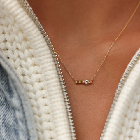 Rose Gold-2^Designer Diamond Necklaces: Teddi Paige Fluted Oval Bar Necklace in Rose Gold