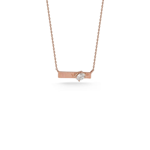 Rose Gold-1^Designer Diamond Necklaces: Teddi Paige Fluted Oval Bar Necklace in Rose Gold