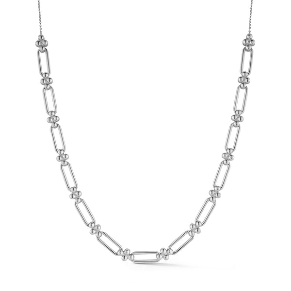 White Gold-1^Diamond Station Necklaces: Poppy Rae Link Station Necklace in White Gold