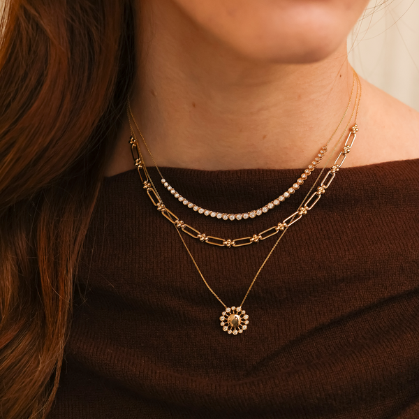 Yellow Gold-2^Diamond Station Necklaces: Poppy Rae Link Station Necklace in Yellow Gold