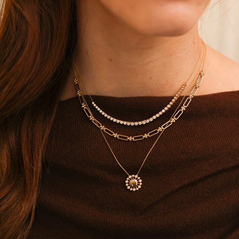 Yellow Gold-2^Diamond Station Necklaces: Poppy Rae Link Station Necklace in Yellow Gold