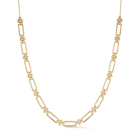 Yellow Gold-1^Diamond Station Necklaces: Poppy Rae Link Station Necklace in Yellow Gold