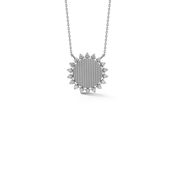 White Gold-1^Diamond Pendant Necklaces: Teddi Paige Fluted Sunburst Necklace in White Gold