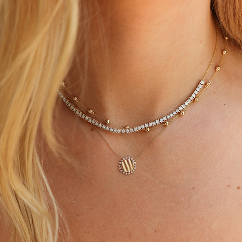 White Gold-2^Diamond Pendant Necklaces: Teddi Paige Fluted Sunburst Necklace in White Gold