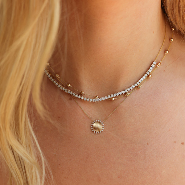 Rose Gold-2^Diamond Pendant Necklaces: Teddi Paige Fluted Sunburst Necklace in Rose Gold