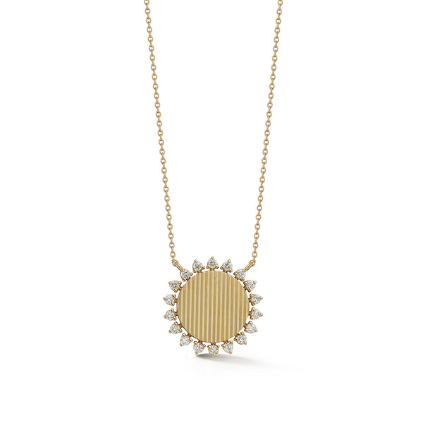 Yellow Gold-1^Diamond Pendant Necklaces: Teddi Paige Fluted Sunburst Necklace in Yellow Gold Thumbnail-only