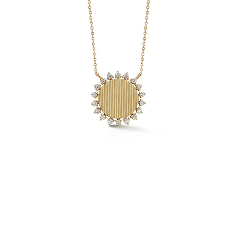 Yellow Gold-1^Diamond Pendant Necklaces: Teddi Paige Fluted Sunburst Necklace in Yellow Gold