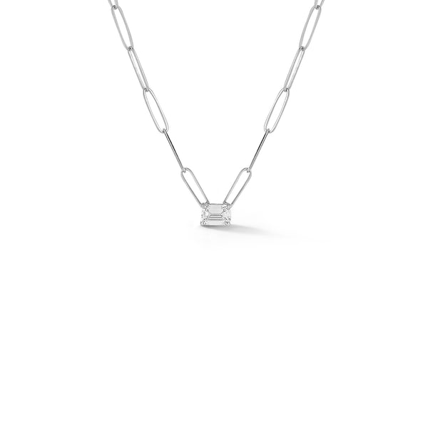 White Gold-1^Diamond Pendant Necklaces: DRD 0.70 ct. Emerald Cut Diamond Solitaire on Paperclip Chain in White Gold