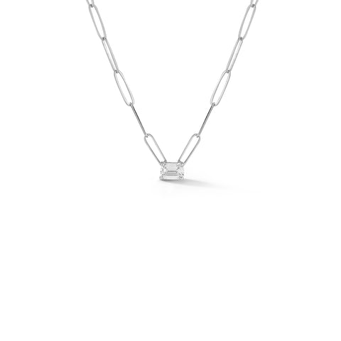 White Gold-1^Diamond Pendant Necklaces: DRD 0.70 ct. Emerald Cut Diamond Solitaire on Paperclip Chain in White Gold