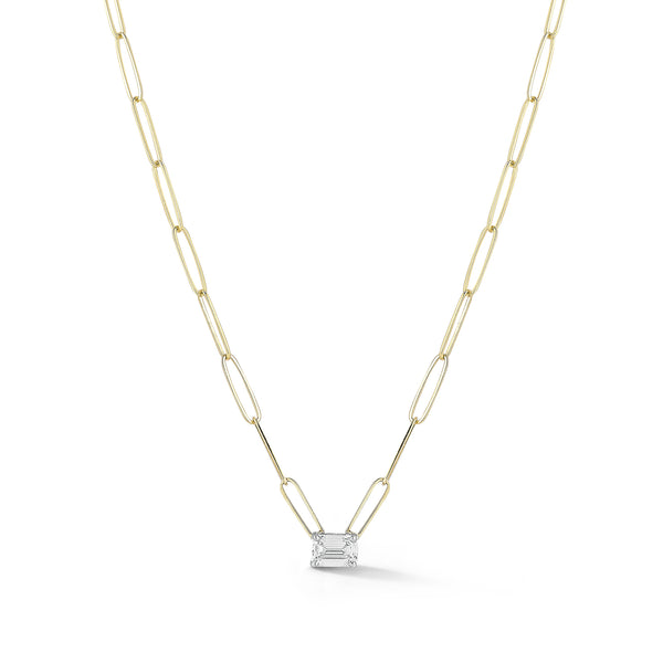 Yellow Gold-1^Diamond Pendant Necklaces: DRD 0.70 ct. Emerald Cut Diamond Solitaire on Paperclip Chain in Yellow Gold Thumbnail-only