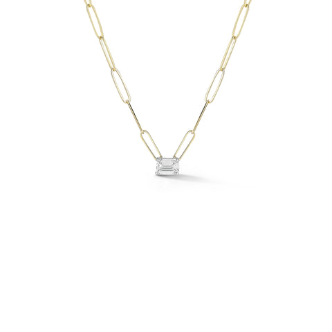 Yellow Gold-1^Diamond Pendant Necklaces: DRD 0.70 ct. Emerald Cut Diamond Solitaire on Paperclip Chain in Yellow Gold