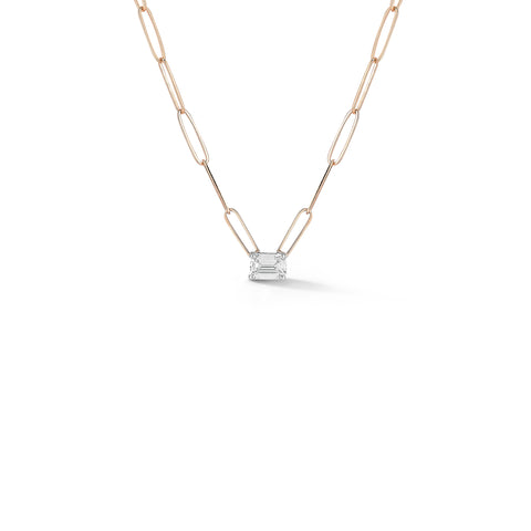 Rose Gold-1^Diamond Pendant Necklaces: DRD 0.70 ct. Emerald Cut Diamond Solitaire on Paperclip Chain in Rose Gold