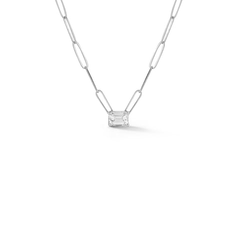 White Gold-1^Diamond Pendant Necklaces: DRD 1.00 ct. Emerald Cut Diamond Solitaire on Paperclip Chain in White Gold