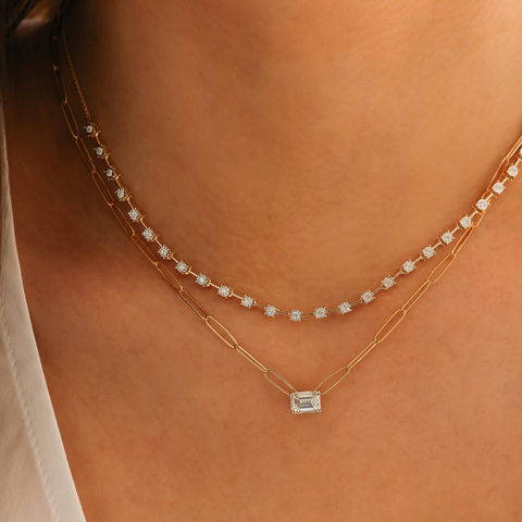 Yellow Gold-3^Diamond Pendant Necklaces: DRD 1.00 ct. Emerald Cut Diamond Solitaire on Paperclip Chain in Yellow Gold