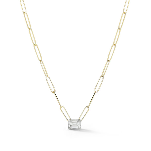 Yellow Gold-1^Diamond Pendant Necklaces: DRD 1.00 ct. Emerald Cut Diamond Solitaire on Paperclip Chain in Yellow Gold Thumbnail-only