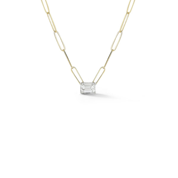 Yellow Gold-1^Diamond Pendant Necklaces: DRD 1.00 ct. Emerald Cut Diamond Solitaire on Paperclip Chain in Yellow Gold