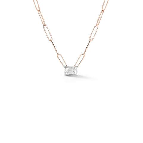 Rose Gold-1^Diamond Pendant Necklaces: DRD 1.00 ct. Emerald Cut Diamond Solitaire on Paperclip Chain in Rose Gold