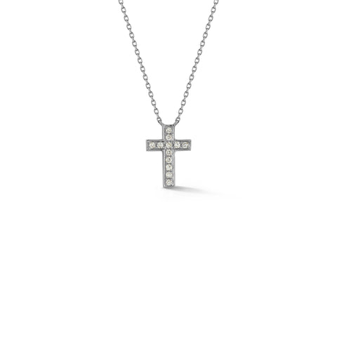 White Gold-1^Designer Diamond Necklaces: DRD Diamond Cross Necklace in White Gold