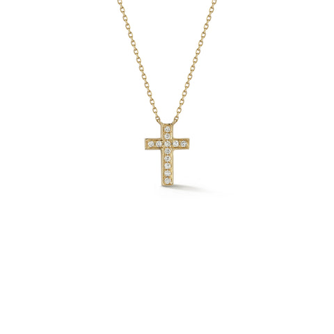 Yellow Gold-1^Designer Diamond Necklaces: DRD Diamond Cross Necklace in Yellow Gold