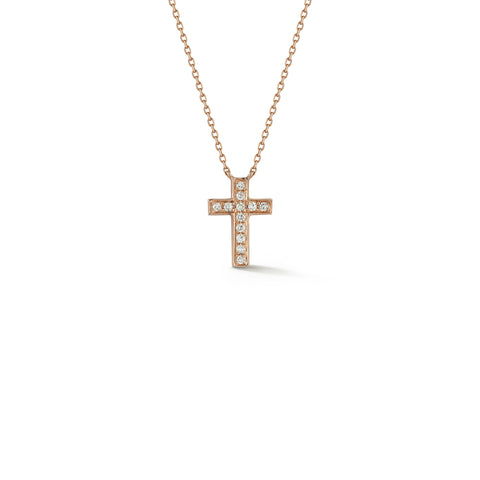 Rose Gold-1^Designer Diamond Necklaces: DRD Diamond Cross Necklace in Rose Gold