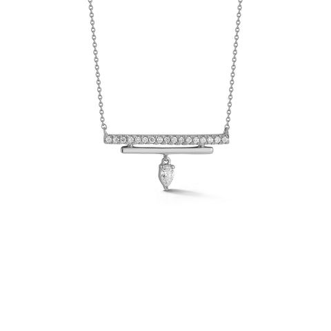 White Gold-1^Diamond Bar Necklaces: Taylor Elaine Double Bar Charm Necklace in White Gold