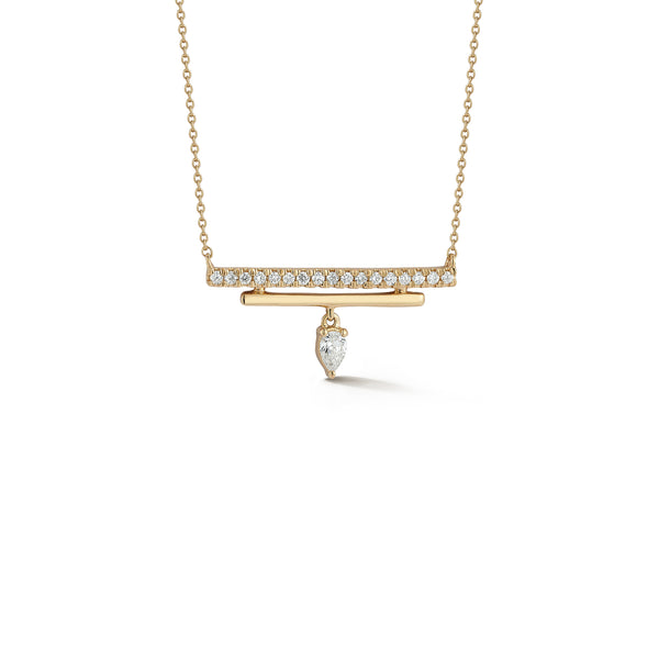 Yellow Gold-1^Diamond Bar Necklaces: Taylor Elaine Double Bar Charm Necklace in Yellow Gold