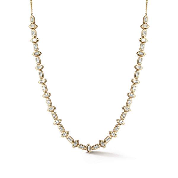 Yellow Gold-1^Diamond Tennis Necklaces: Sadie Pearl Gold Hexagon Alternating Baguette Tennis Necklace in Yellow Gold