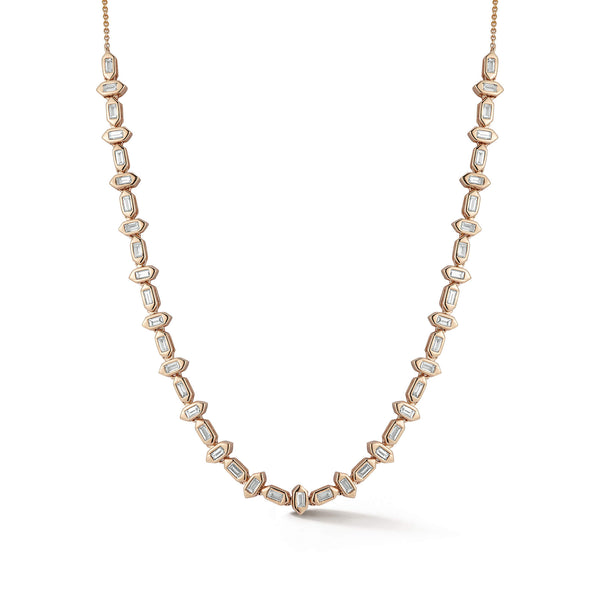 Rose Gold-1^Diamond Tennis Necklaces: Sadie Pearl Gold Hexagon Alternating Baguette Tennis Necklace in Rose Gold