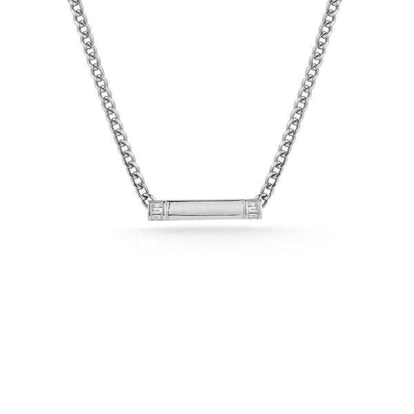 White Gold-1^Designer Diamond Necklaces: Sadie Pearl Cuban Chain Bar Necklace in White Gold