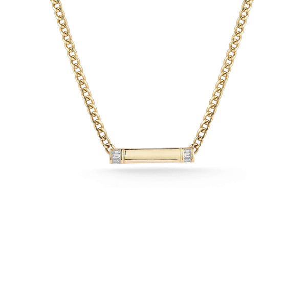 Yellow Gold-1^Designer Diamond Necklaces: Sadie Pearl Cuban Chain Bar Necklace in Yellow Gold