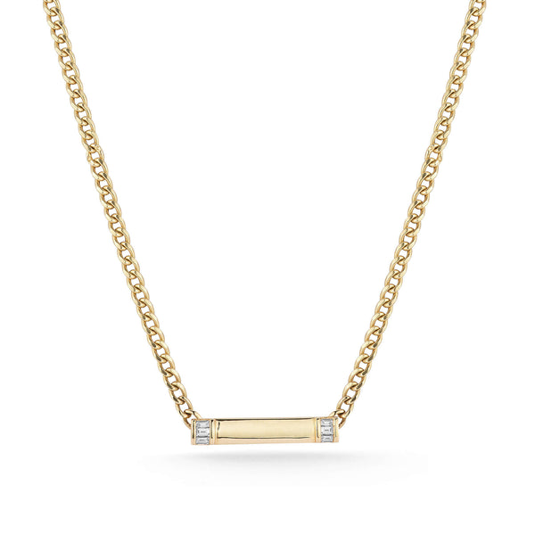 Yellow Gold-1^Designer Diamond Necklaces: Sadie Pearl Cuban Chain Bar Necklace in Yellow Gold Thumbnail-only