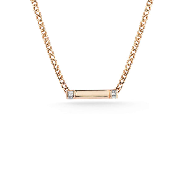 Rose Gold-1^Designer Diamond Necklaces: Sadie Pearl Cuban Chain Bar Necklace in Rose Gold