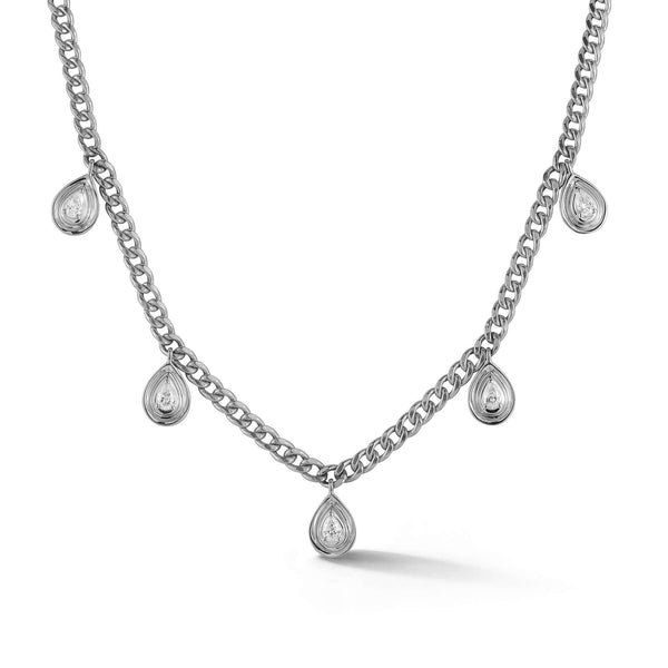 White Gold-1^Diamond Station Necklaces: Nana Bernice Cuban Chain Station Necklace in White Gold