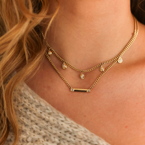 Rose Gold-2^Diamond Station Necklaces: Nana Bernice Cuban Chain Station Necklace in Rose Gold