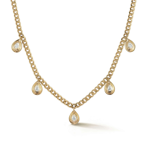 Yellow Gold-1^Diamond Station Necklaces: Nana Bernice Cuban Chain Station Necklace in Yellow Gold