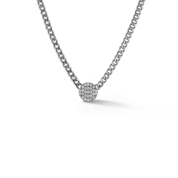 White Gold-1^Diamond Bar Necklaces: Lauren Joy Cuban Chain Necklace in White Gold