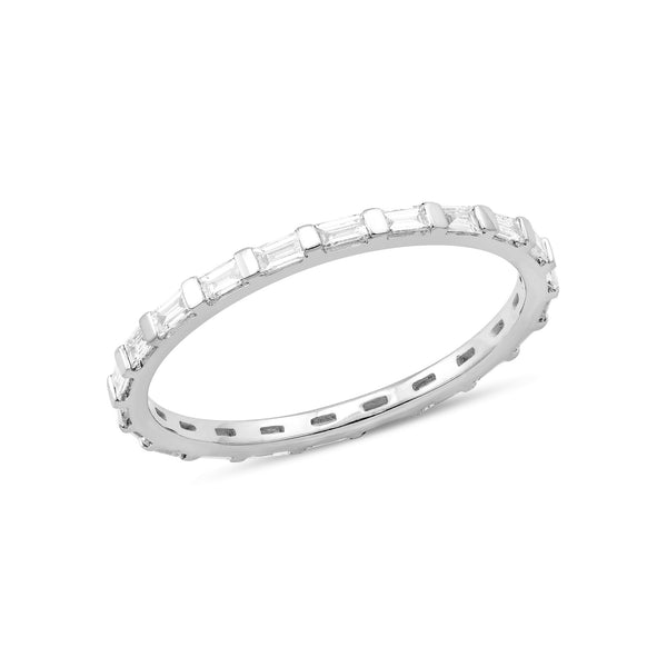 White Gold-1^Eternity Ring Designs: Sadie Pearl Baguette Eternity Ring in White Gold