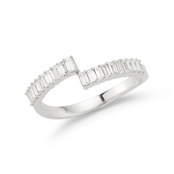 White Gold-1^Designer Diamond Rings: Sadie Pearl Baguette Diamond Split Ring in White Gold