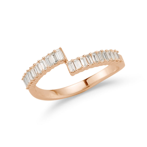 Rose Gold-1^Designer Diamond Rings: Sadie Pearl Baguette Diamond Split Ring in Rose Gold