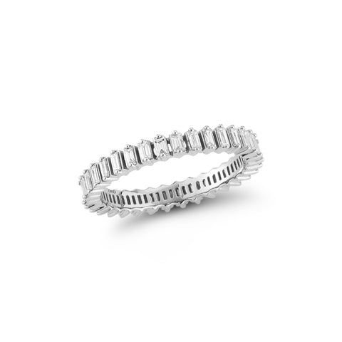 White Gold-1^Diamond Eternity Rings: Sadie Pearl Vertical Baguette Eternity Ring in White Gold