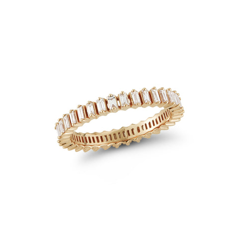 Yellow Gold-1^Diamond Eternity Rings: Sadie Pearl Vertical Baguette Eternity Ring in Yellow Gold