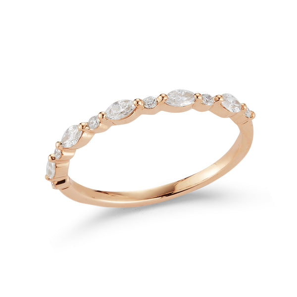 Rose Gold-1^Designer Diamond Rings: Alexa Jordyn Marquise and Round Alternating Ring in Rose Gold