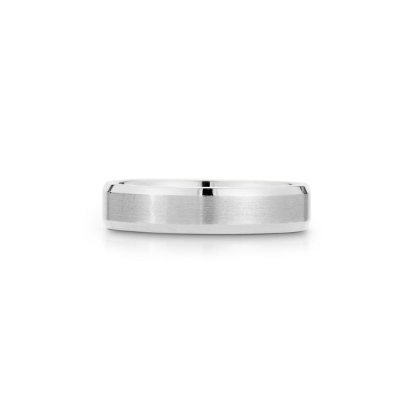 White Gold-4^Men's Wedding Bands: 5mm Mens Beveled Edge Wedding Band in White Gold