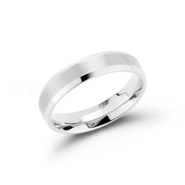 White Gold-1^Men's Wedding Bands: 5mm Mens Beveled Edge Wedding Band in White Gold