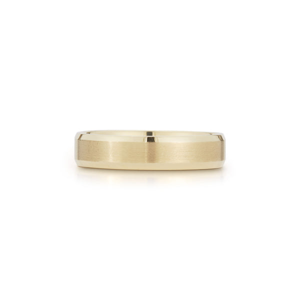 Yellow Gold-4^Men's Wedding Bands: 5mm Mens Beveled Edge Wedding Band in Yellow Gold