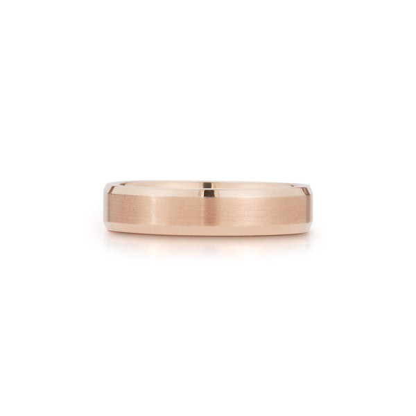 Rose Gold-3^Men's Wedding Bands: 5mm Mens Beveled Edge Wedding Band in Rose Gold