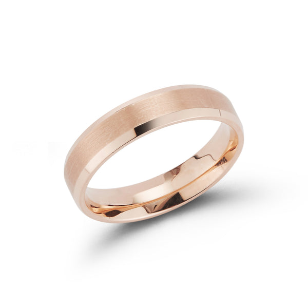 Rose Gold-1^Men's Wedding Bands: 5mm Mens Beveled Edge Wedding Band in Rose Gold