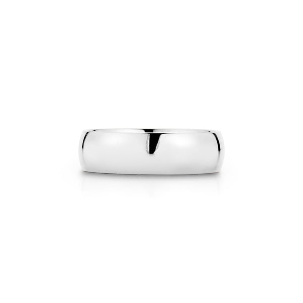 White Gold-2^Men's Wedding Bands: 6mm Mens Half Round Comfort Fit Wedding Band in White Gold